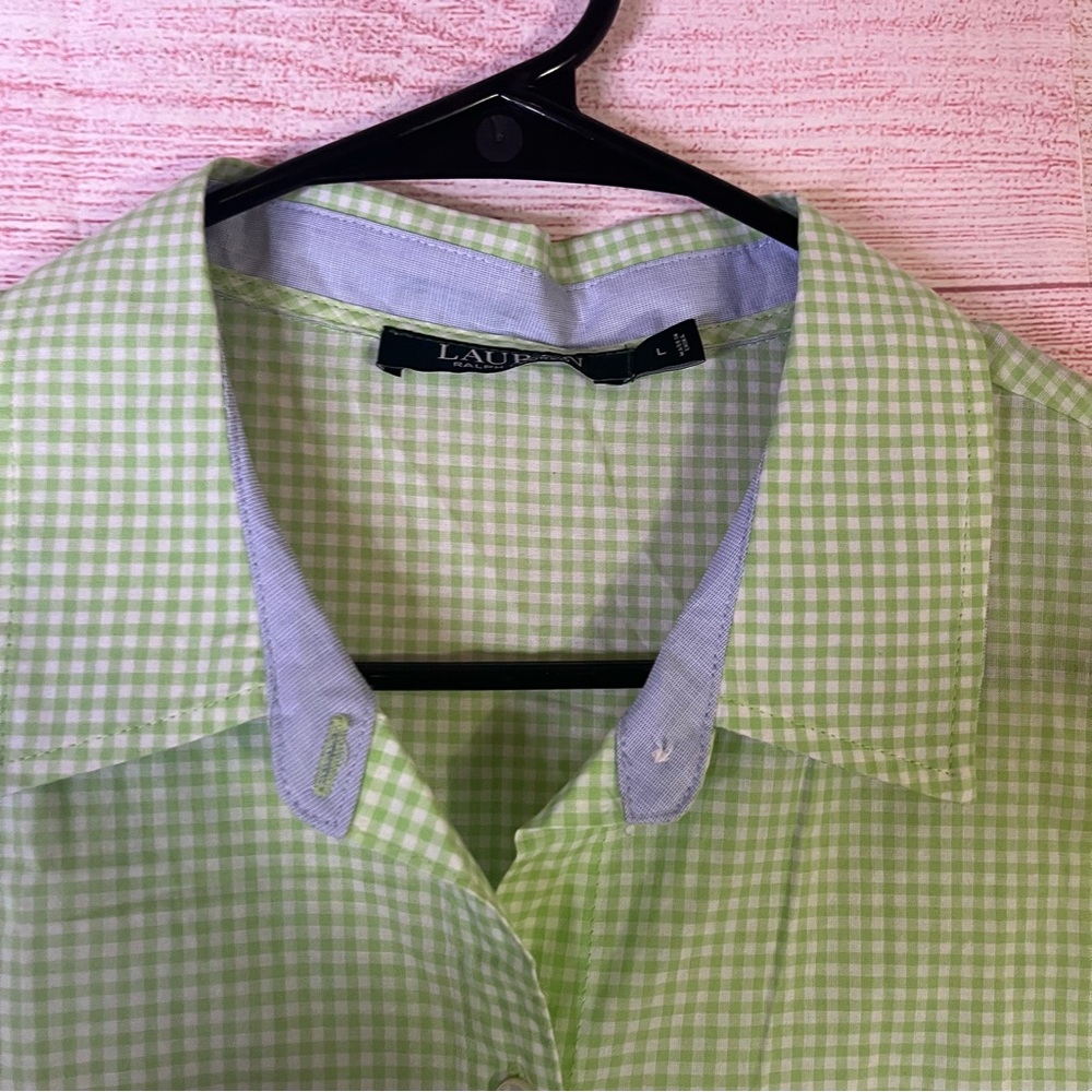 Lauren Ralph Lauren Cotton Gingham Green White Sleeveless Dress Large - Picture 3 of 6